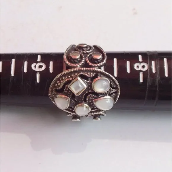 Sterling Silver Moonstone Cluster Statement Ring, Size 7, Unique Split Band - Picture 9 of 9